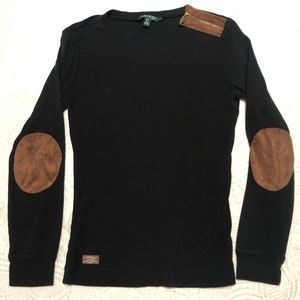 Ralph Lauren Zipper Shoulder Suede Elbow Top-Small